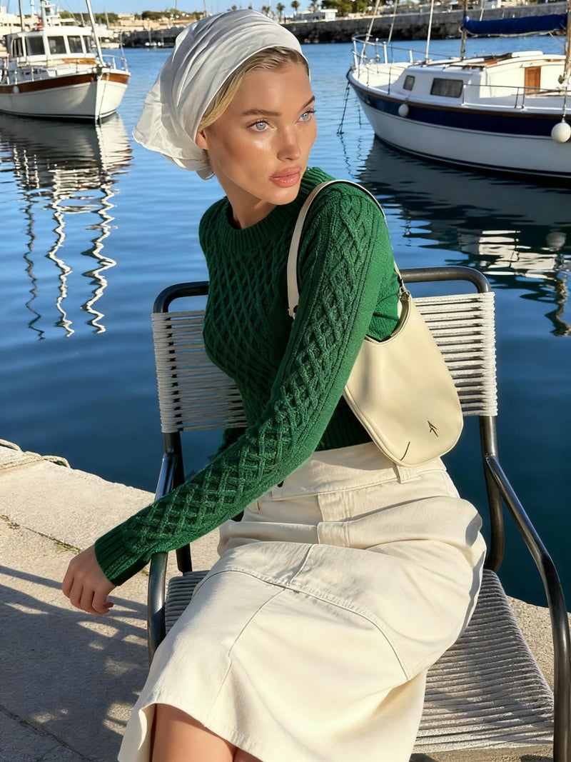 v28 Women Crew Neck Korea Knit Stretchable Elasticity Long Sleeve Sweater Jumper (S, Green) - Image 3